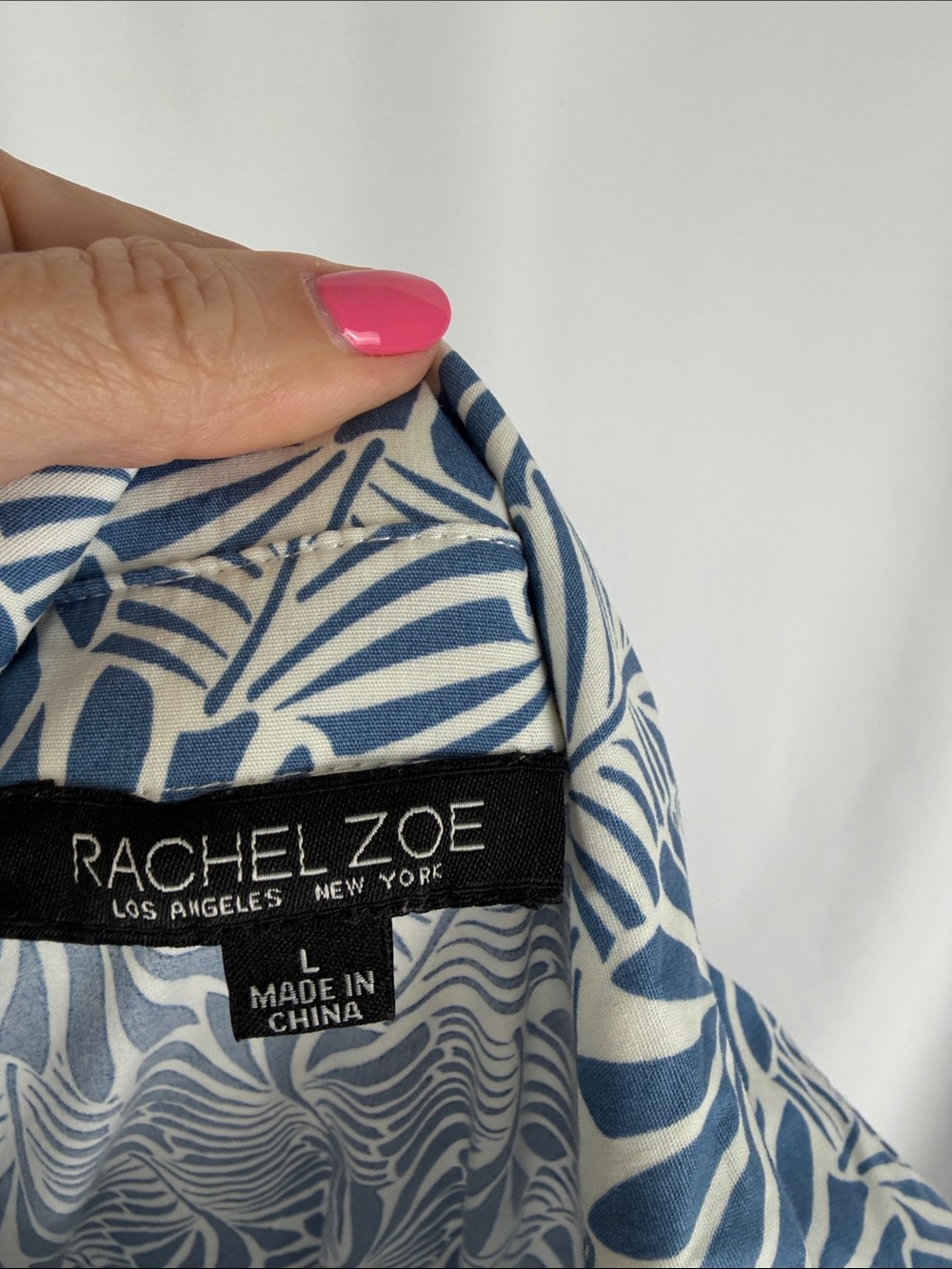 Rachel Zoe Blue and White Leaf-Print Tiered Long-Sleeve Dress - Picture 2 of 11